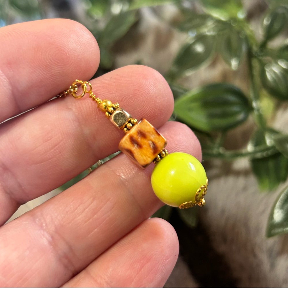Handcrafted vintage bead drop pendant on chain necklace